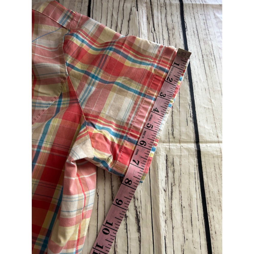 Foxcroft Womens 14 Red Plaid Wrinkle Free Fitted Short Sleeve Button Down Shirt - Picture 8 of 8